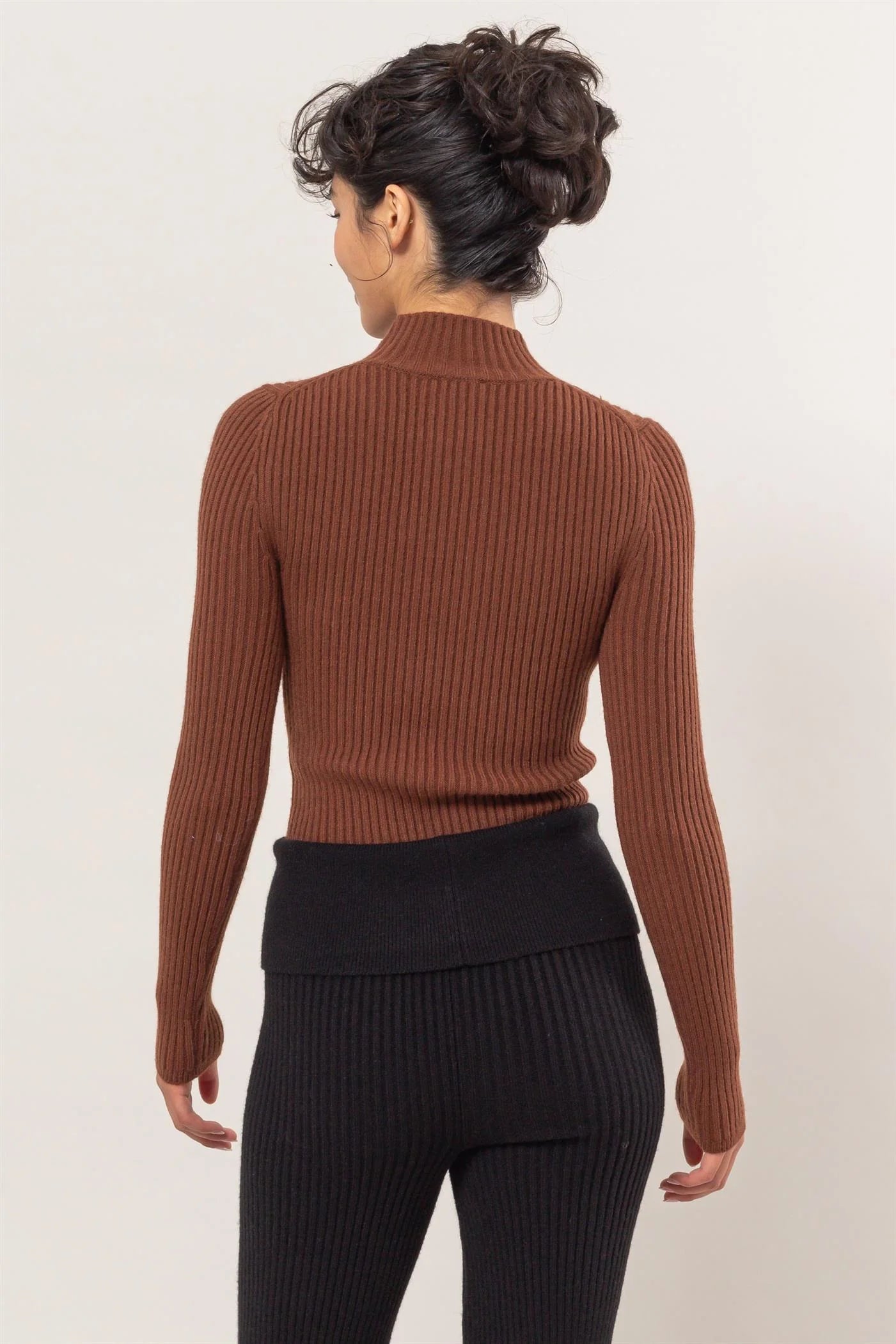Half-Zip Ribbed Knit Top