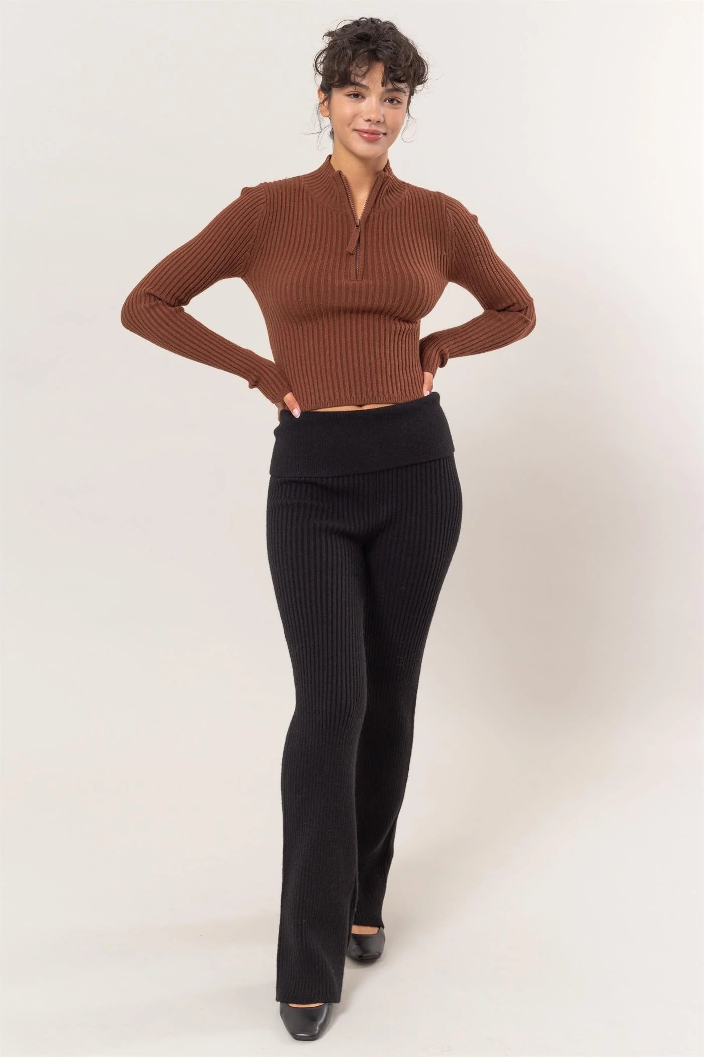 Half-Zip Ribbed Knit Top