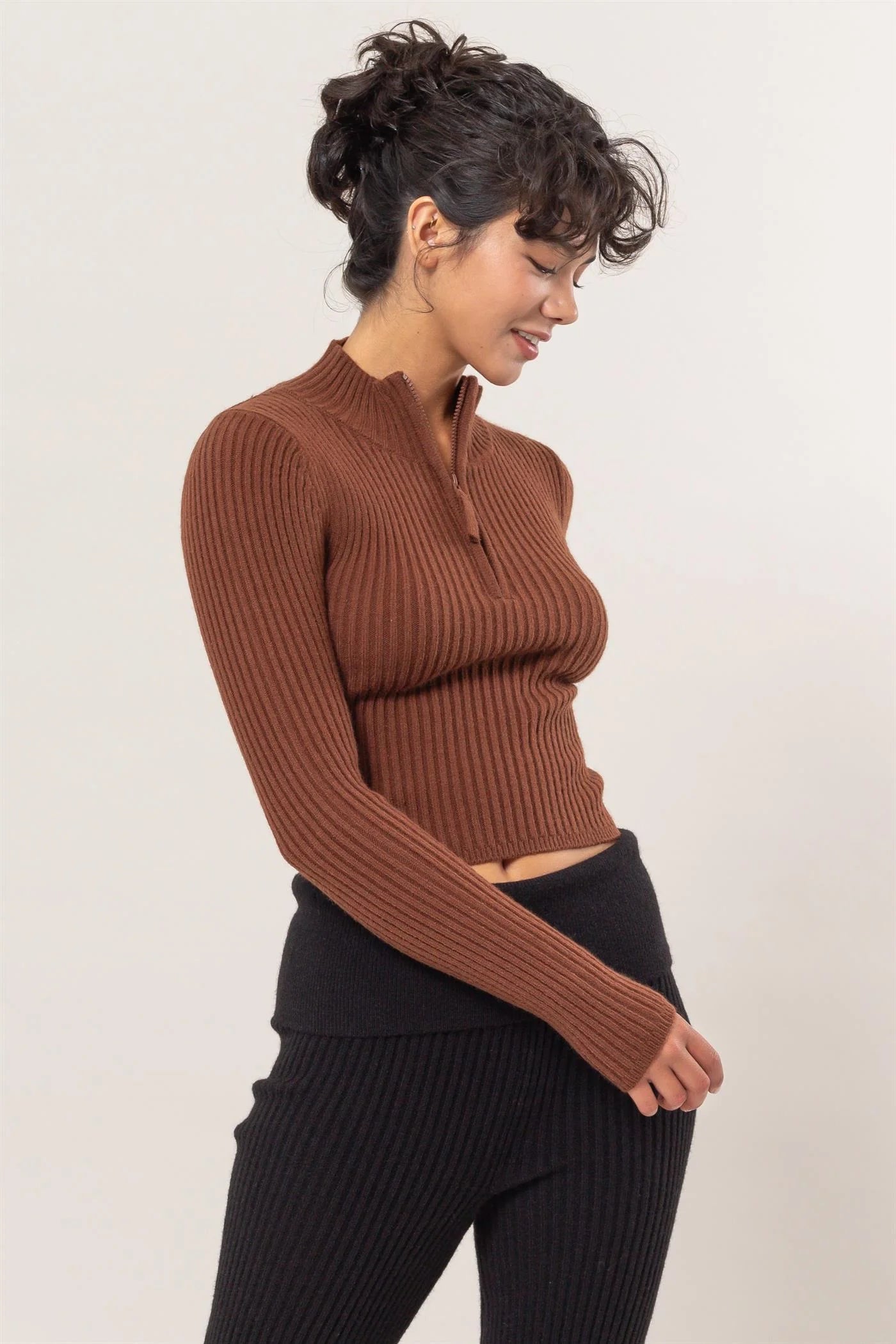 Half-Zip Ribbed Knit Top
