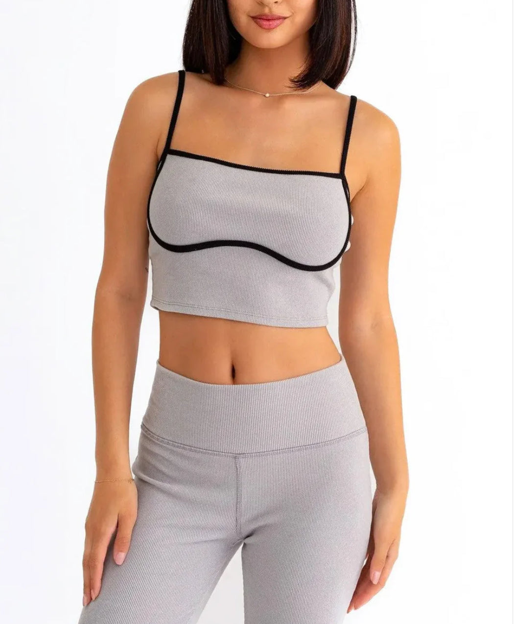 Cleo Contrast Spaghetti Ribbed Crop Top