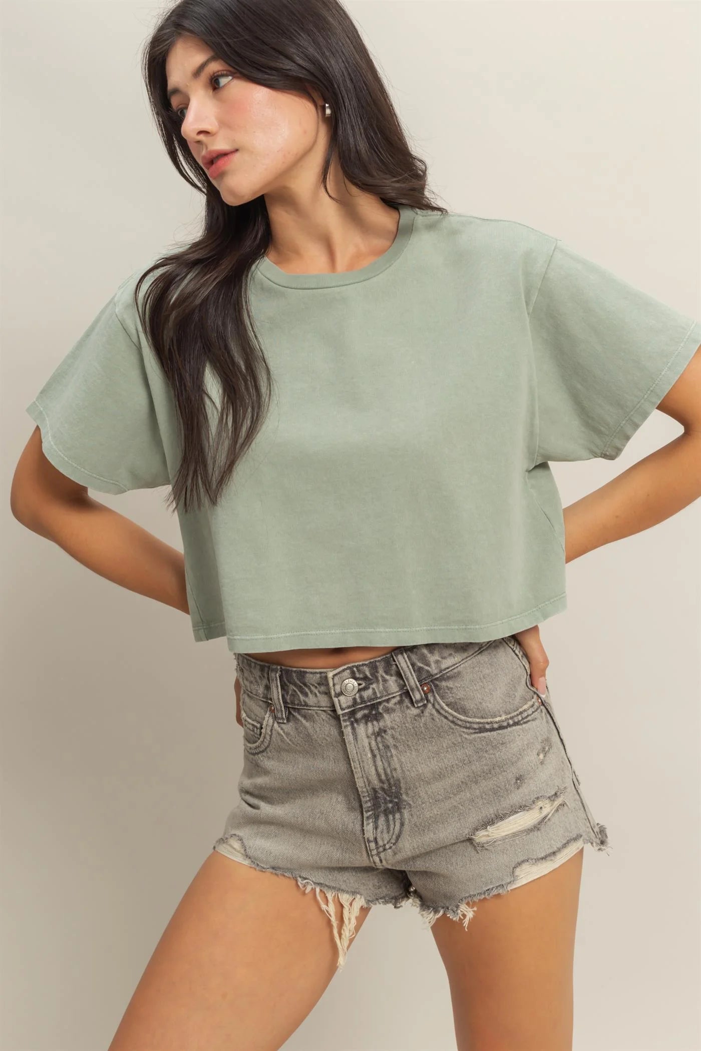 Washed Cropped T Shirt