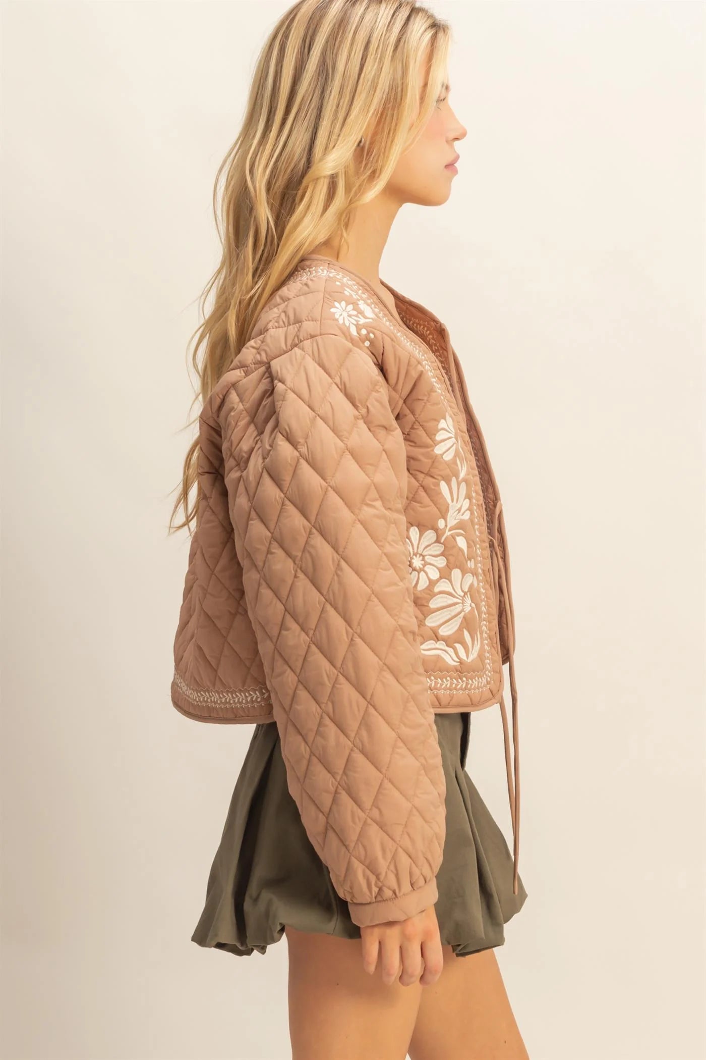Quilted Floral Embroidered Padding Jacket