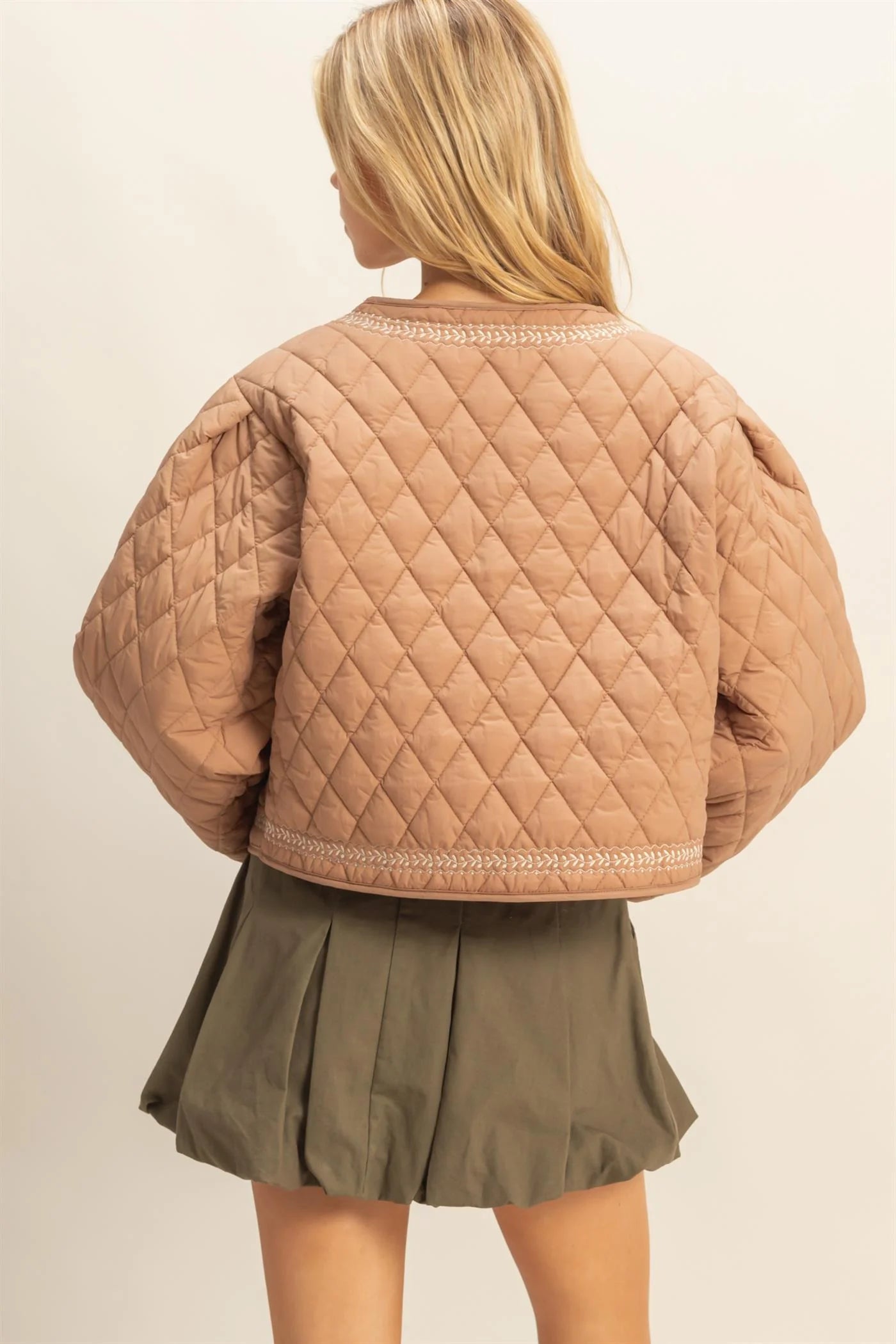 Quilted Floral Embroidered Padding Jacket