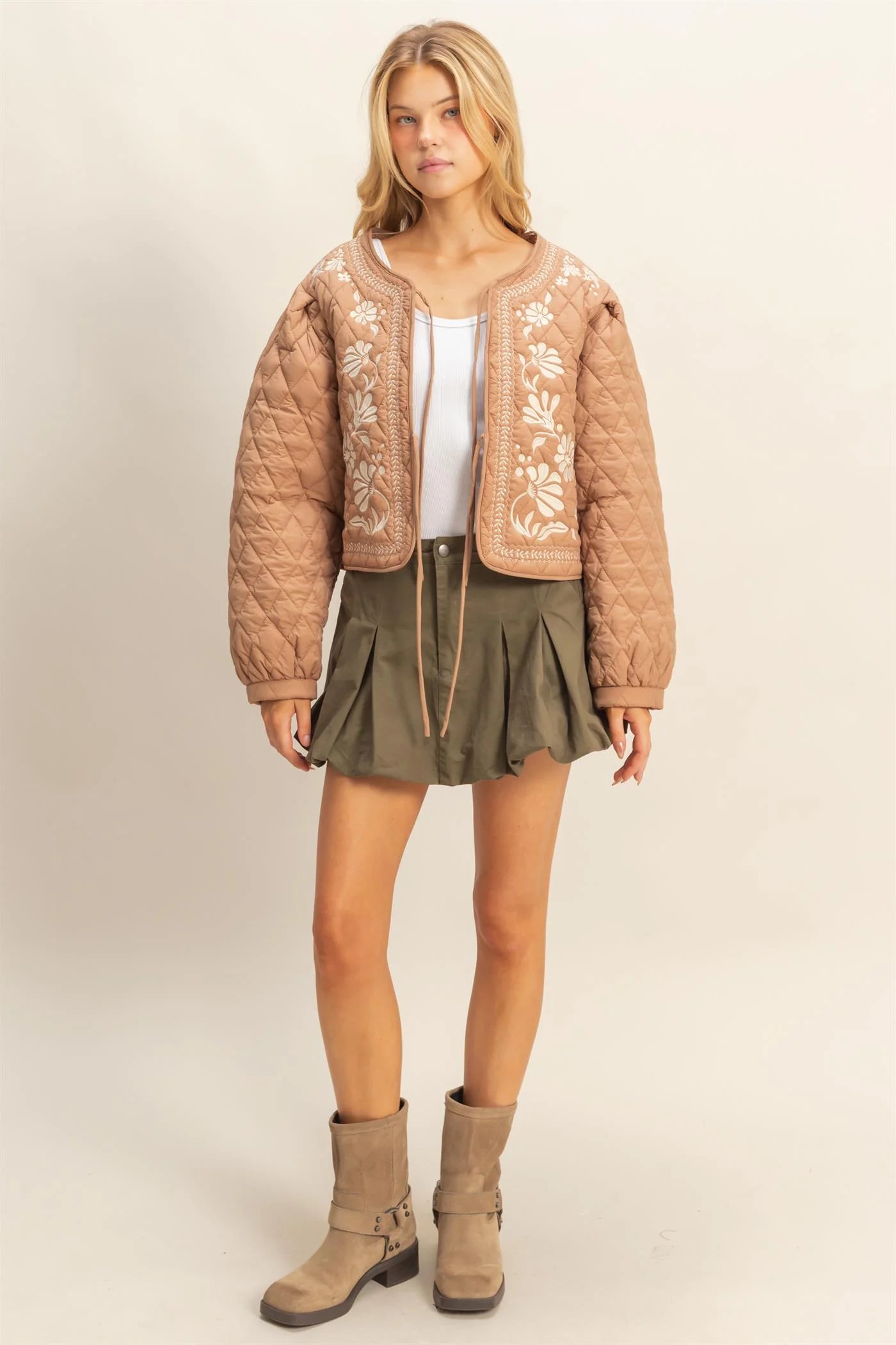 Quilted Floral Embroidered Padding Jacket