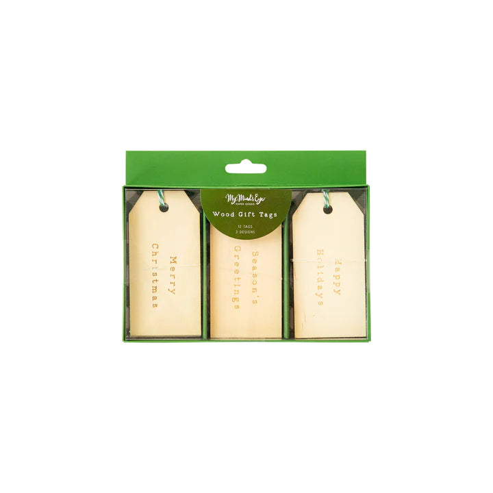 CHRISTMAS ETCHED WOOD GIFT TAG SET