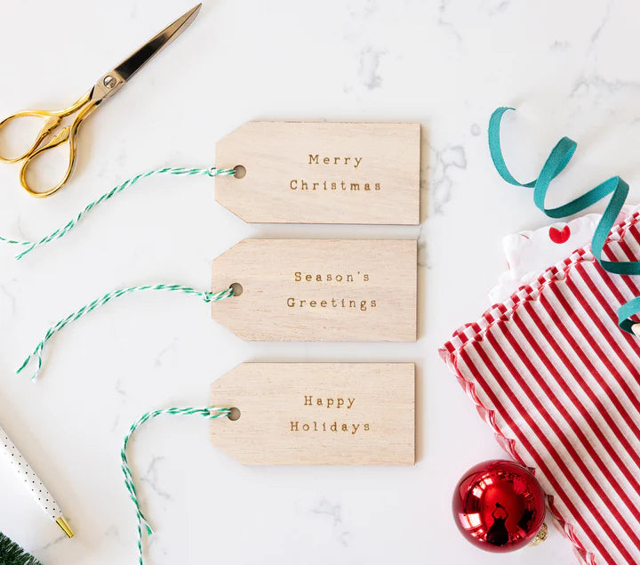 CHRISTMAS ETCHED WOOD GIFT TAG SET