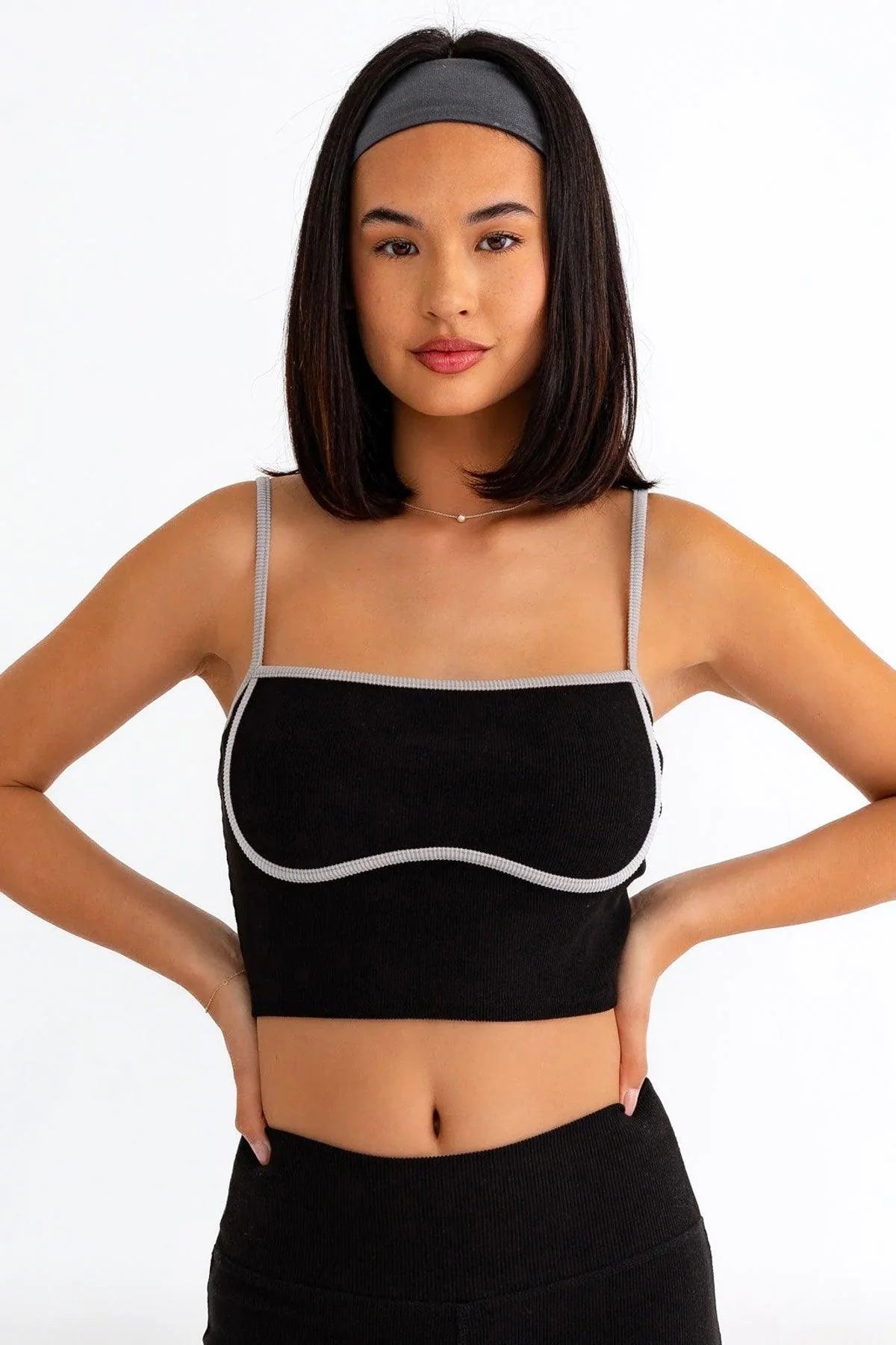 Cleo Contrast Spaghetti Ribbed Crop Top