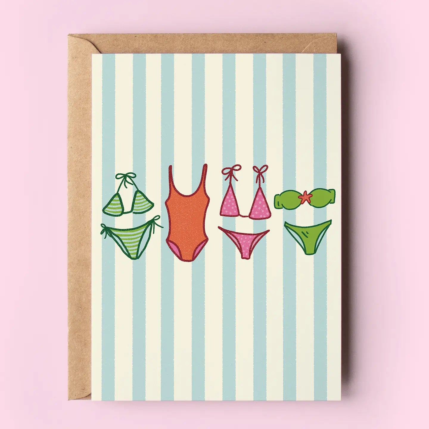 Summer Swimsuits Striped Beach Coastal Greeting Card