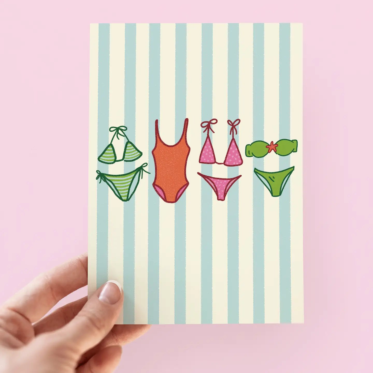 Summer Swimsuits Striped Beach Coastal Greeting Card