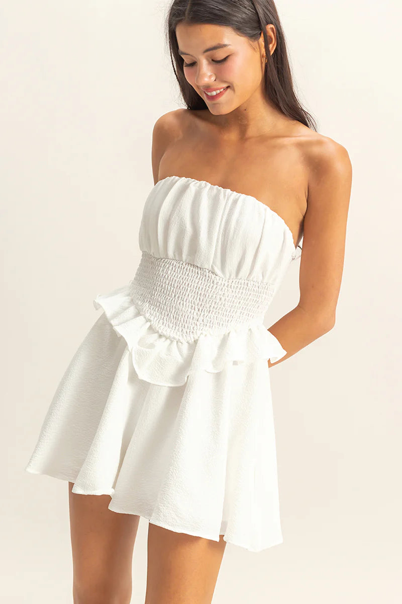 Claire Strapless Ruffled Romper