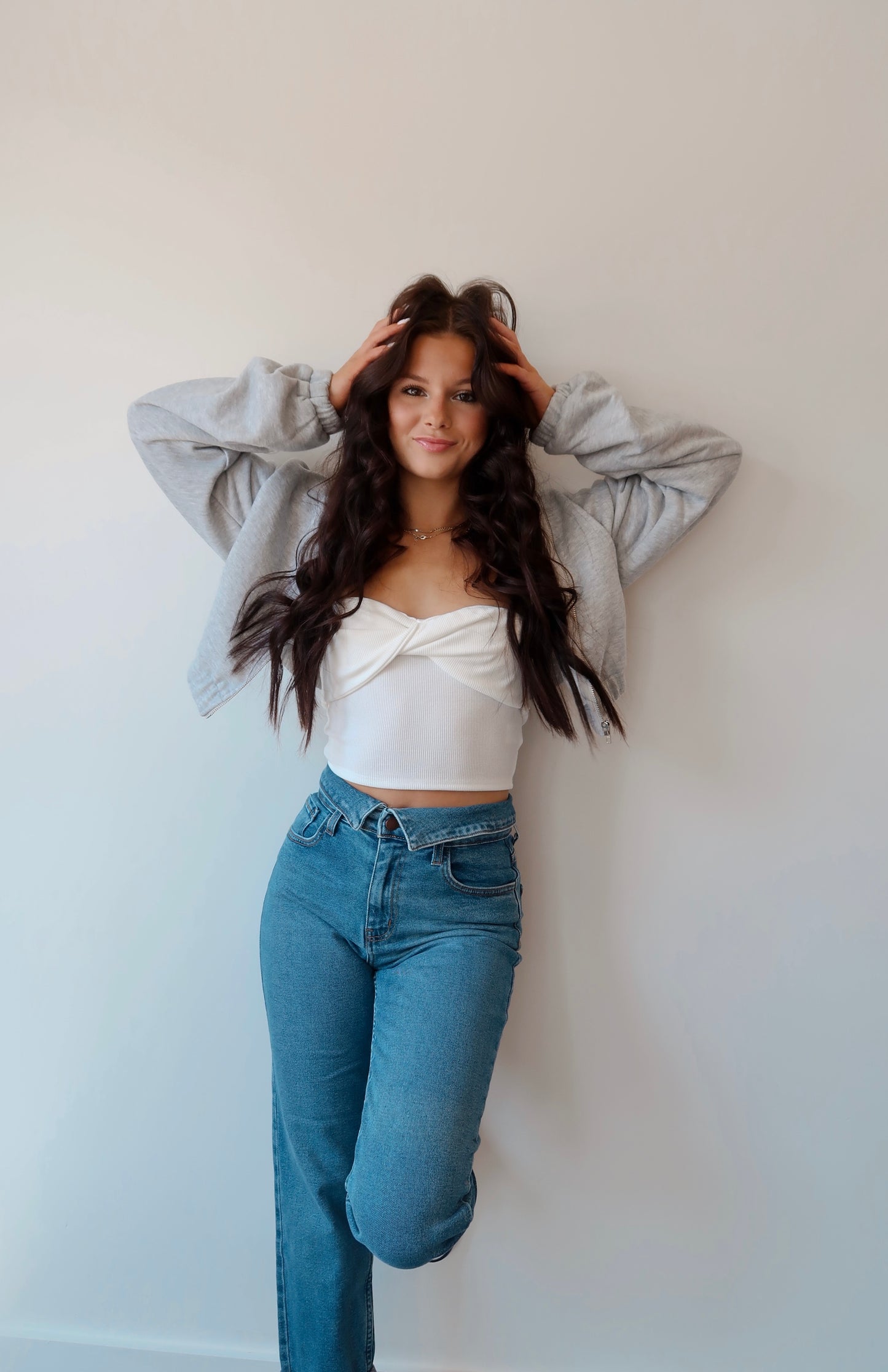 Fold Over medium wash jeans