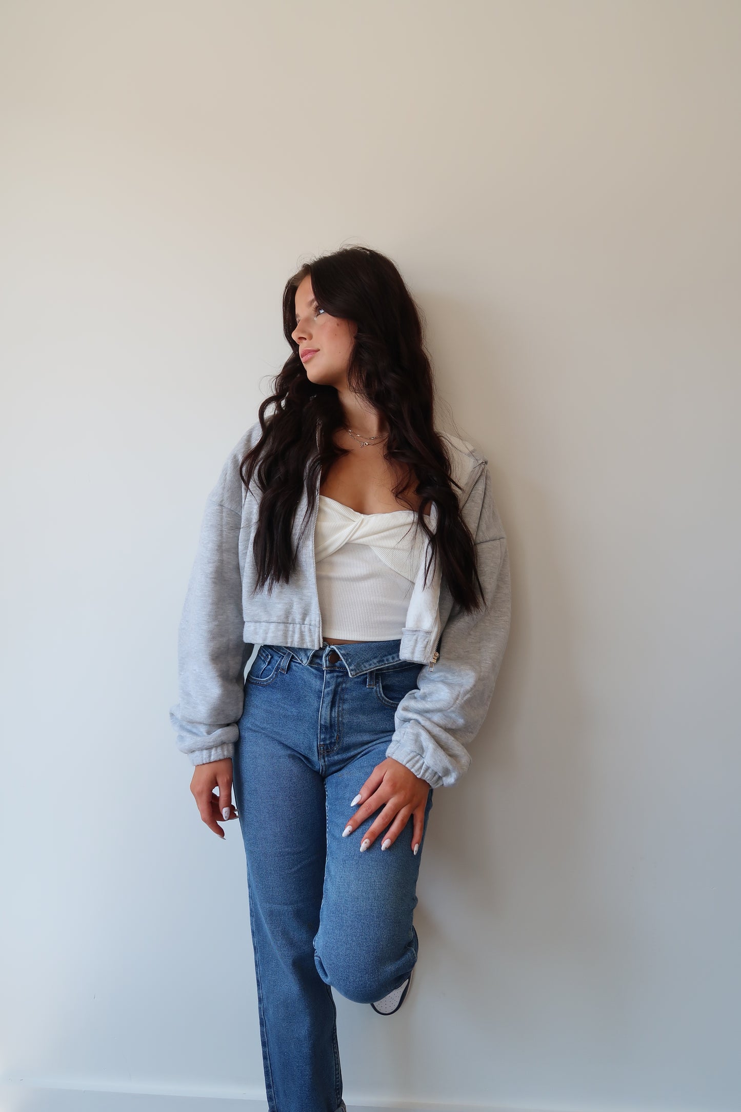 Fold Over medium wash jeans
