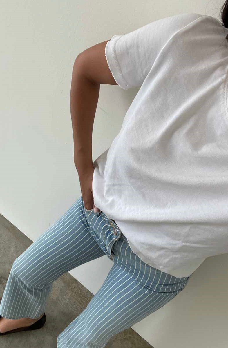 High Rise Striped Flare Denim Pants