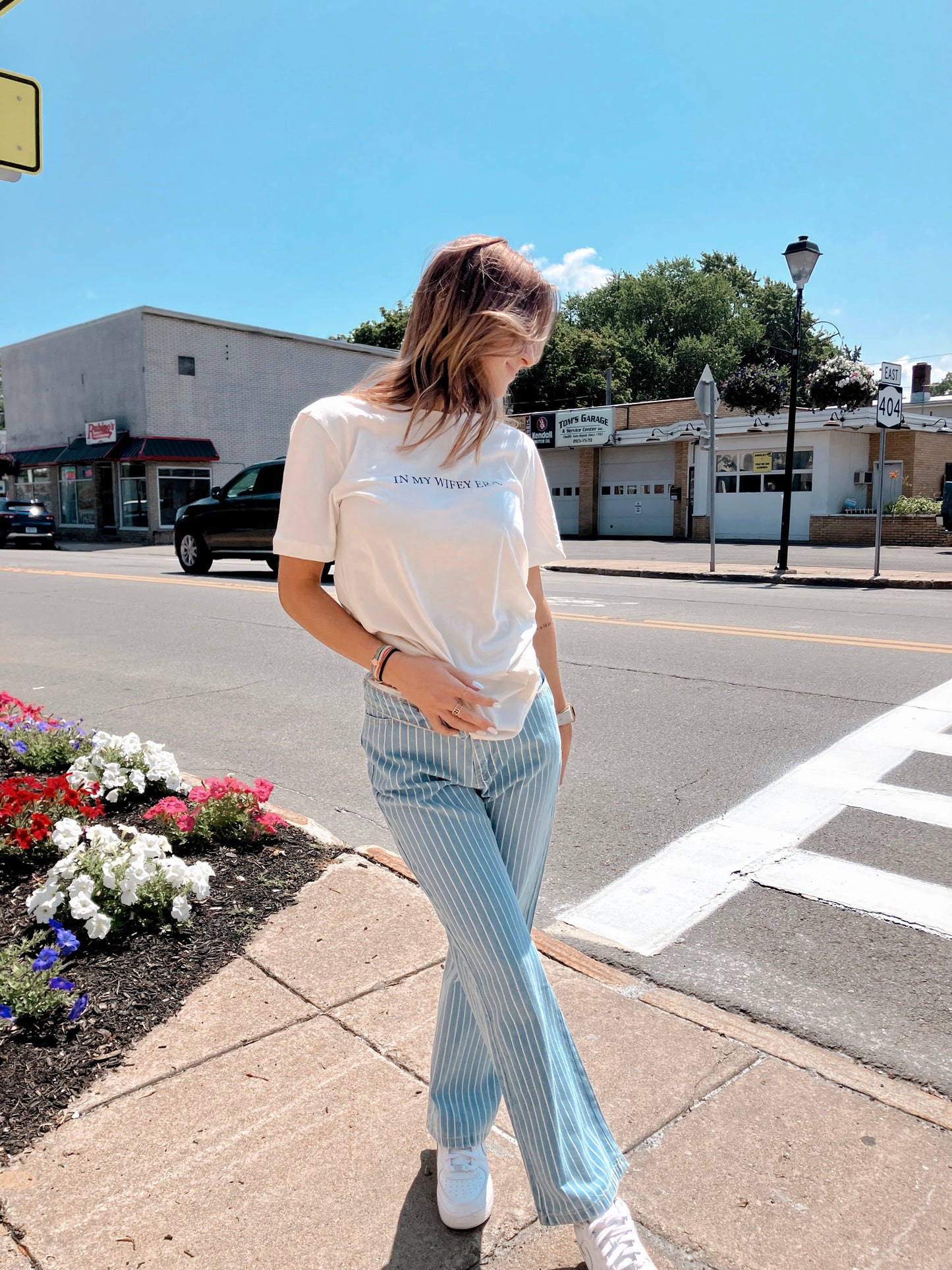 High Rise Striped Flare Denim Pants
