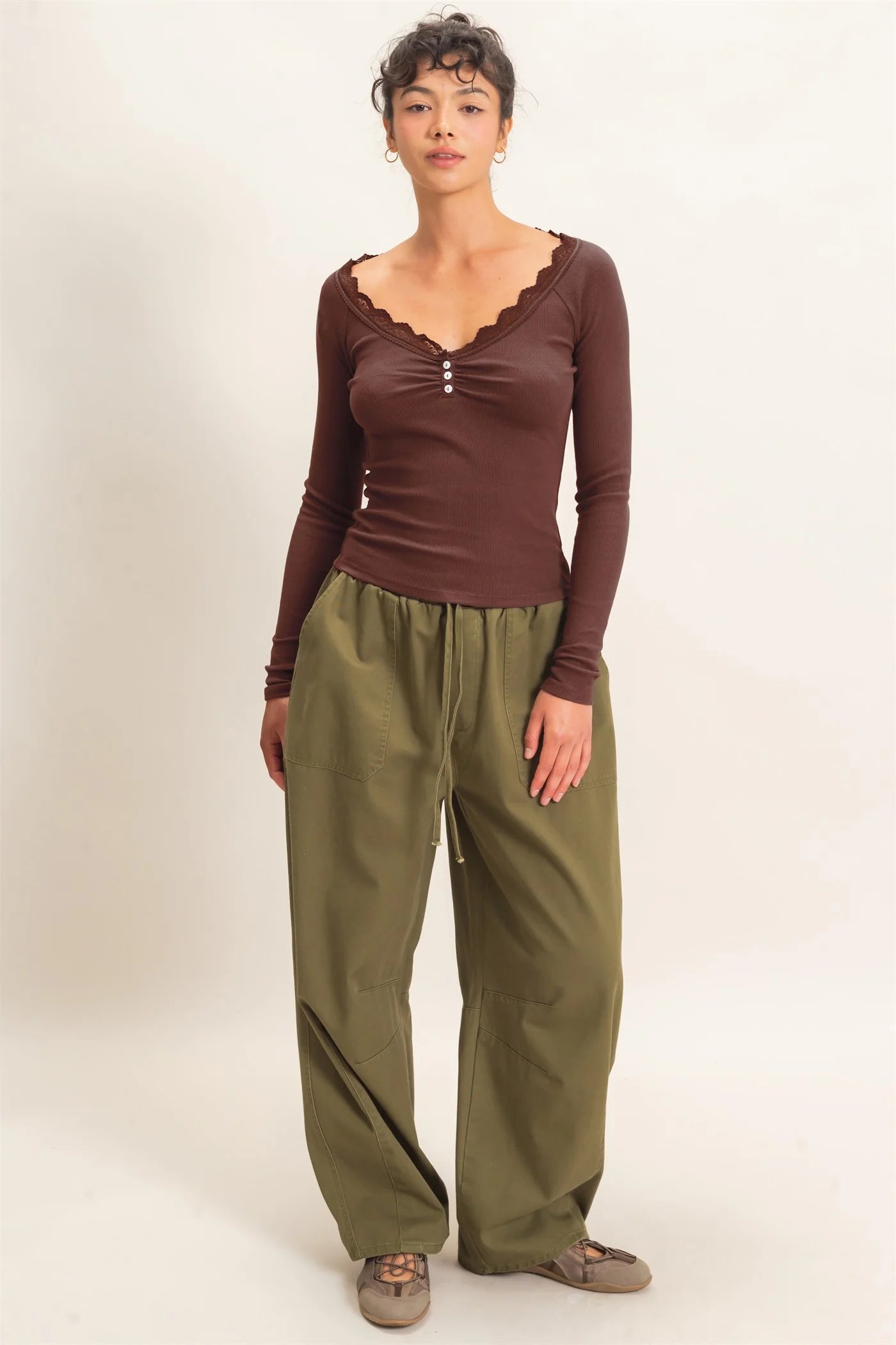 Lace-Trim Henley Top