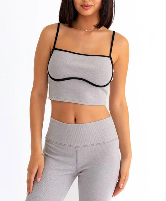 Cleo Contrast Spaghetti Ribbed Crop Top