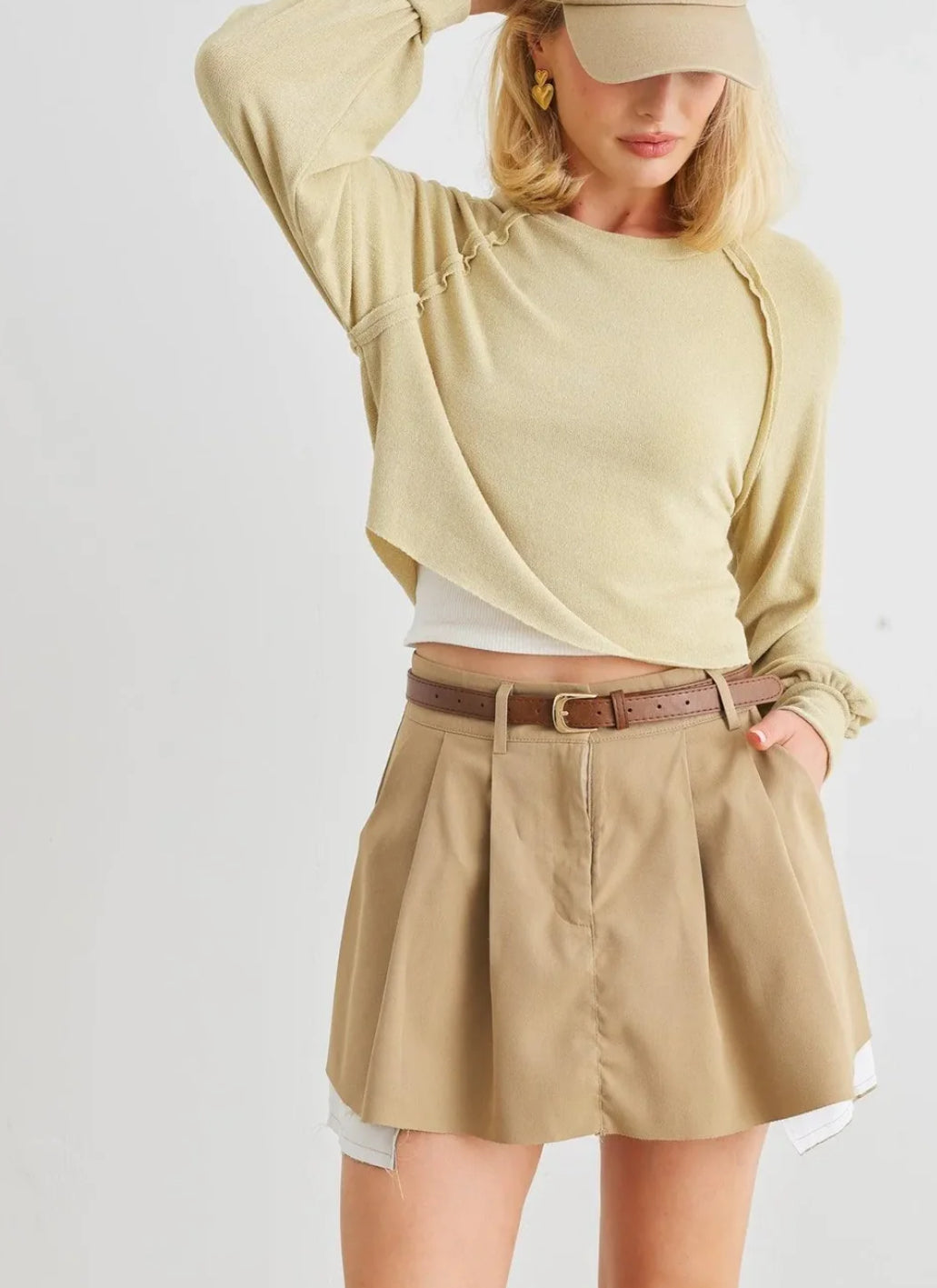 Bex Pale Yellow Long Sleeve Relax Crop Tee