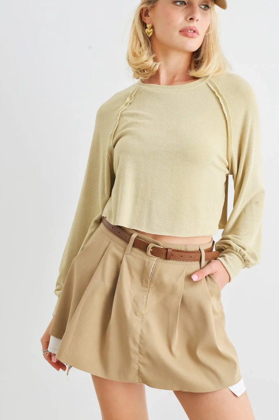 Bex Pale Yellow Long Sleeve Relax Crop Tee