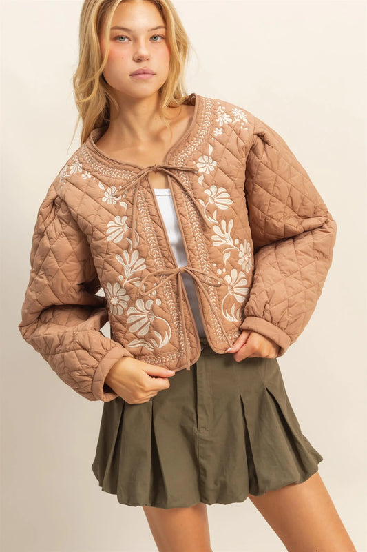 Quilted Floral Embroidered Padding Jacket