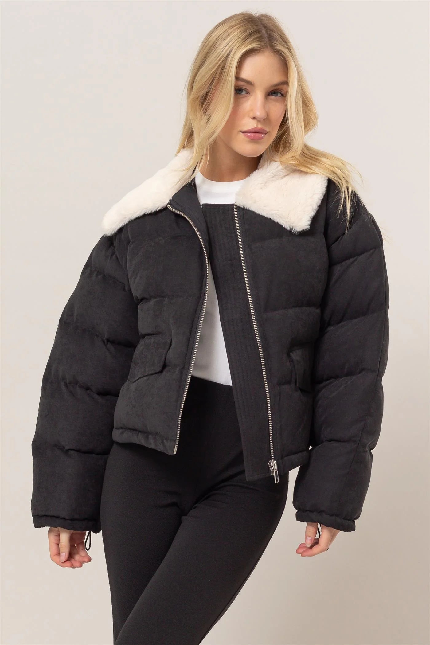 Fur Contrast Puffer Jacket