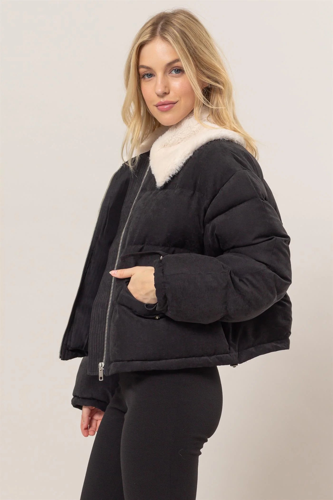 Fur Contrast Puffer Jacket