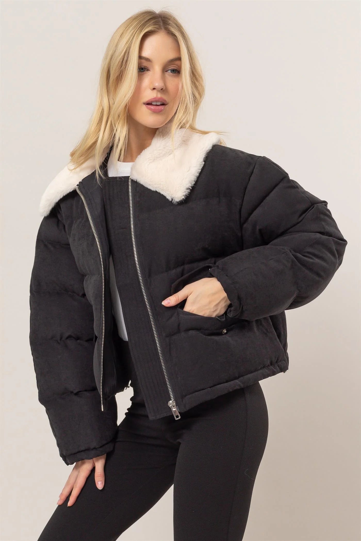 Fur Contrast Puffer Jacket