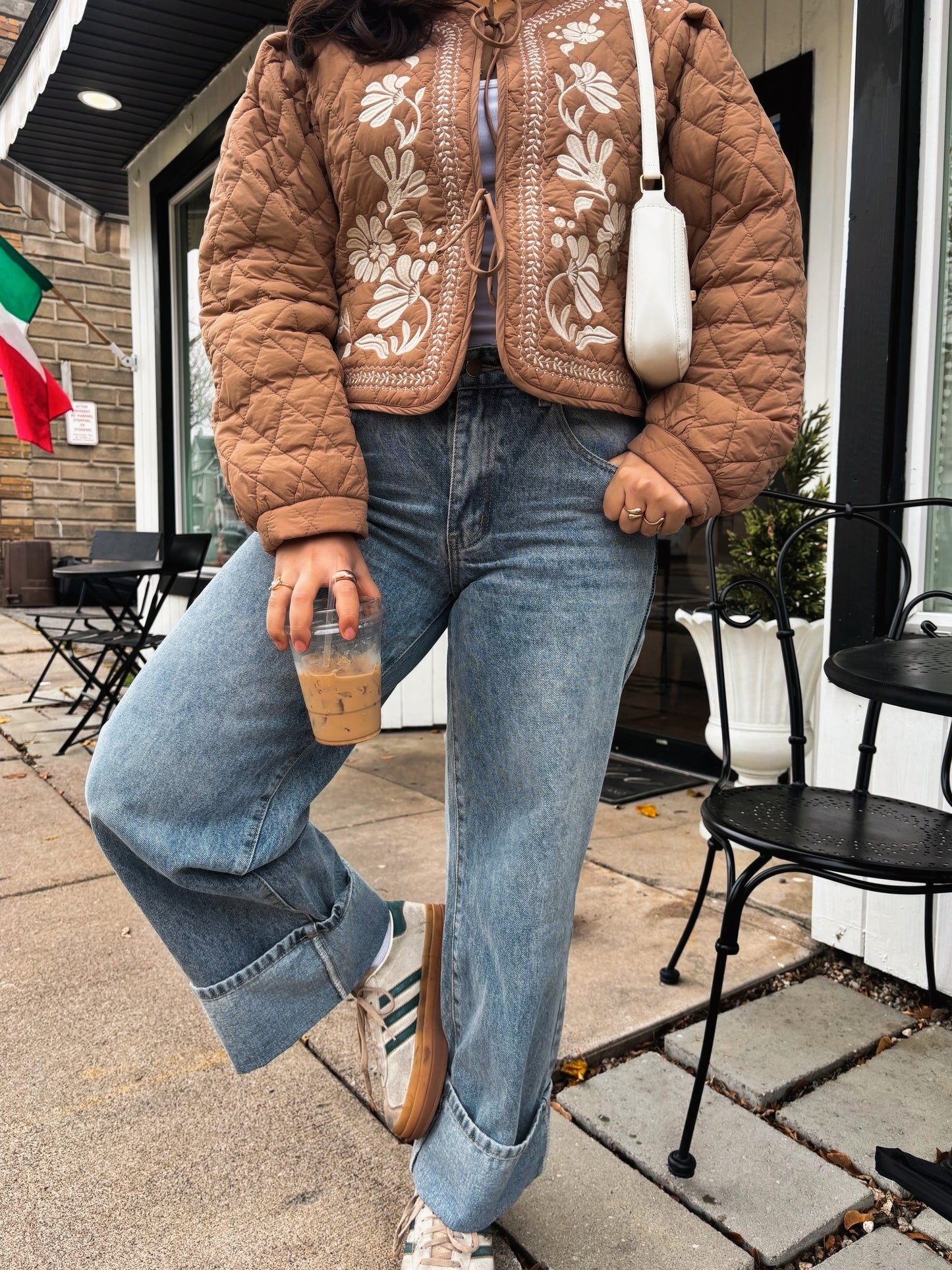 Quilted Floral Embroidered Padding Jacket