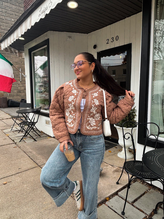 Quilted Floral Embroidered Padding Jacket