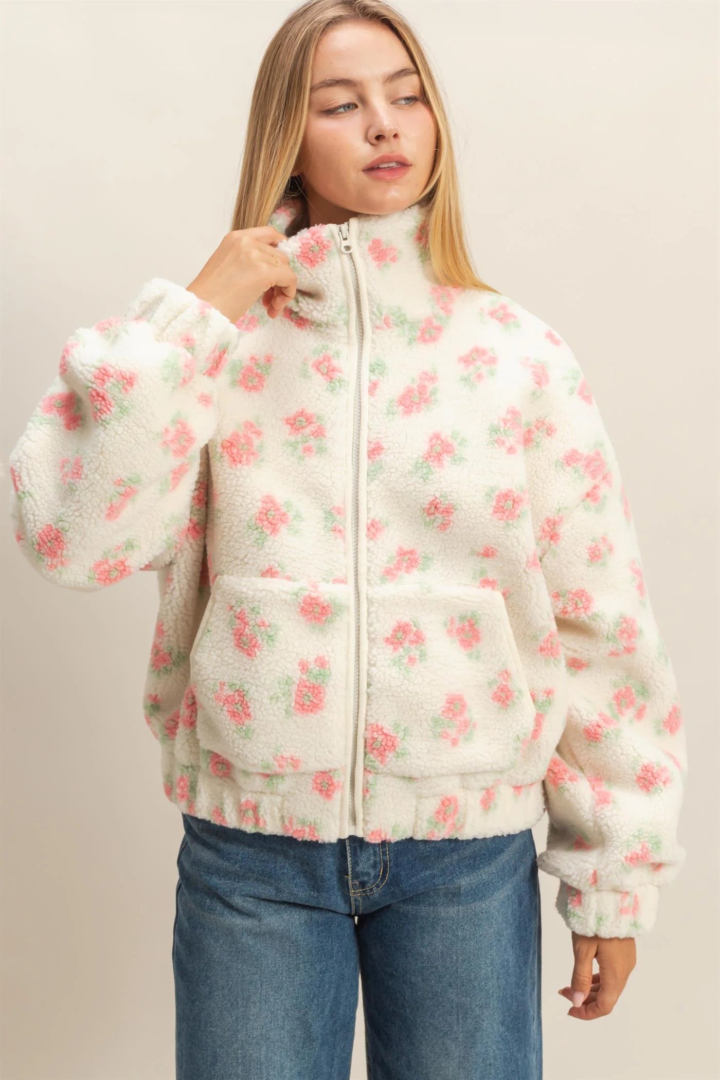 Elodie Floral Print Sherpa