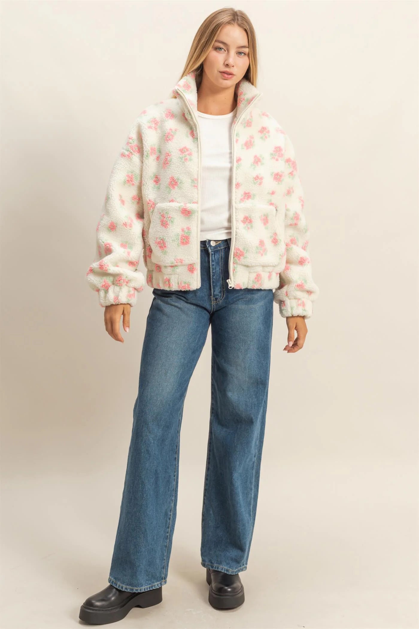 Elodie Floral Print Sherpa