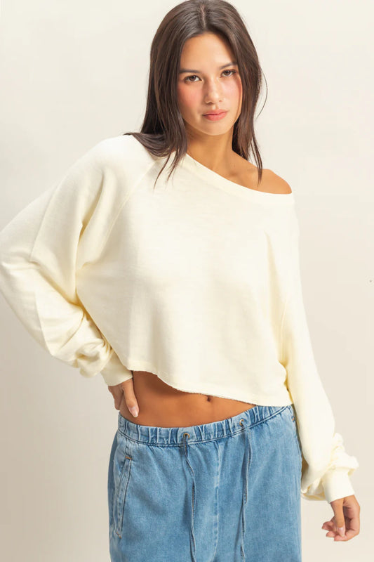 Marshmallow Long sleeve cropped tee