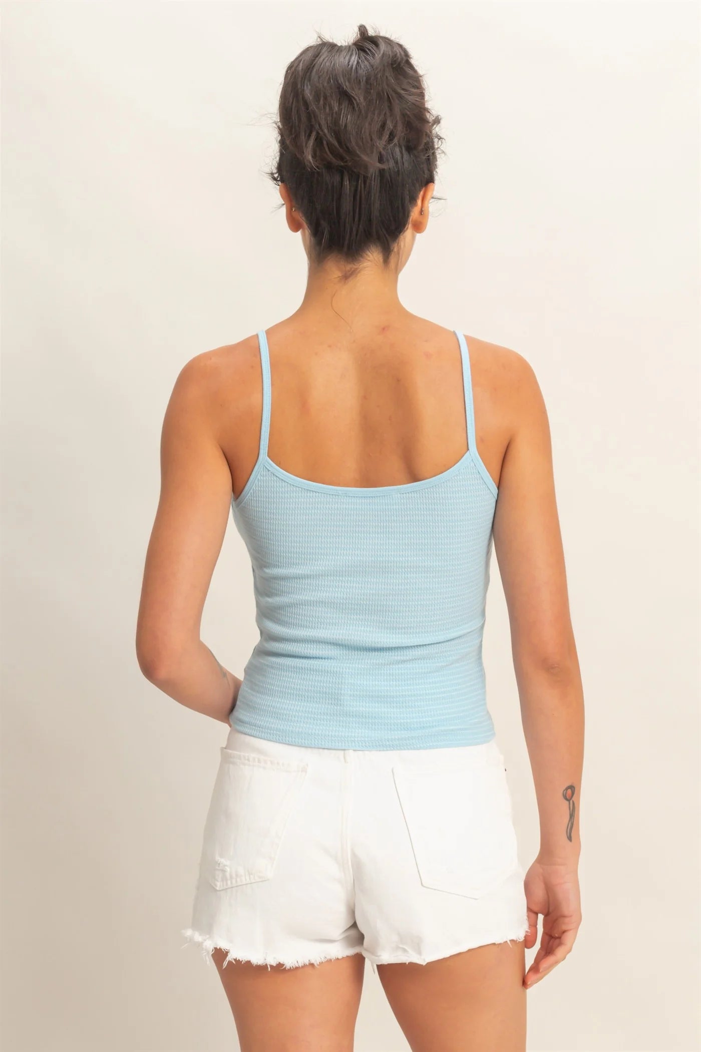 Striped Snap-Button Henley Cami
