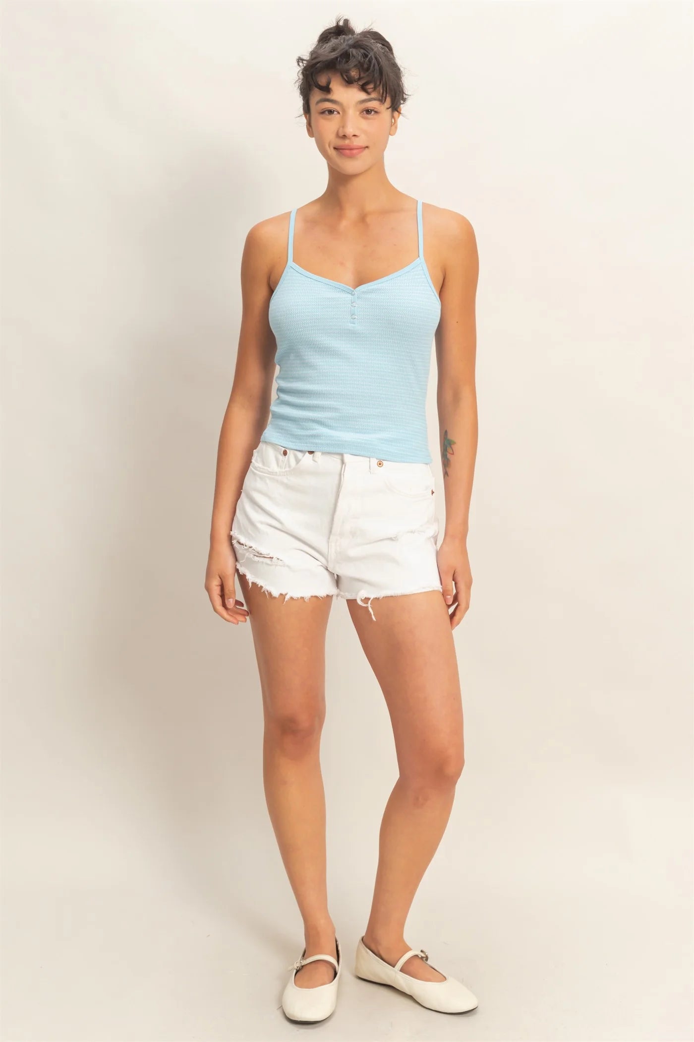 Striped Snap-Button Henley Cami